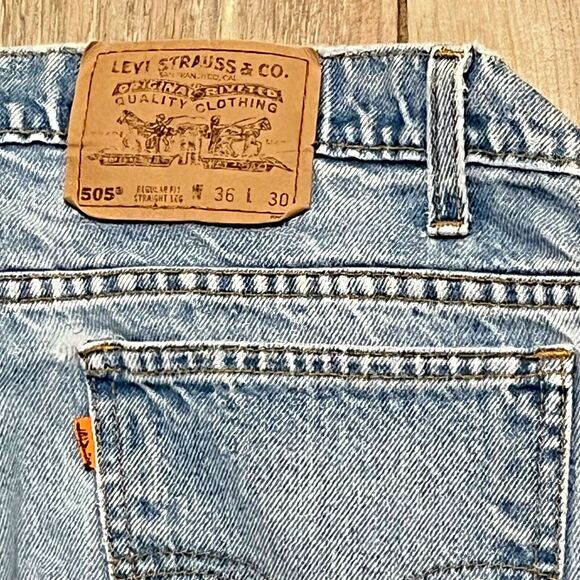 Vintage 90s Distressed Levis 505 Orange Tab Regular Straight Leg Jeans 35 x 30 - Picture 6 of 14